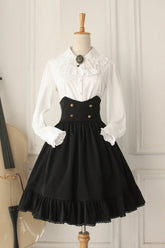 Black Vintage College Style High Waisted Fishbone Gothic Lolita Skirt Dress